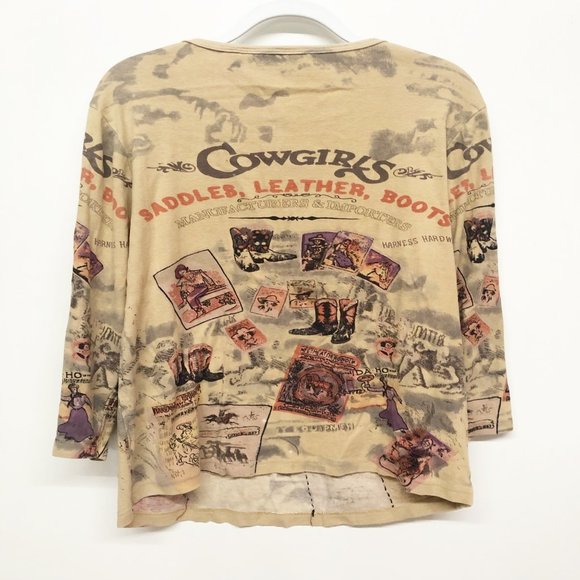 Bit & Bridle Brown Cowgirl Beaded T-Shirt XL - Picture 5 of 5